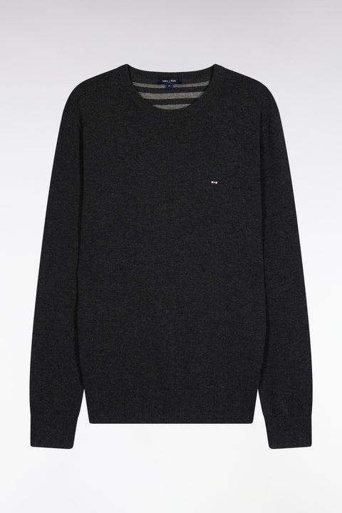 Dark grey wool and cotton round-neck sweater - Image 2