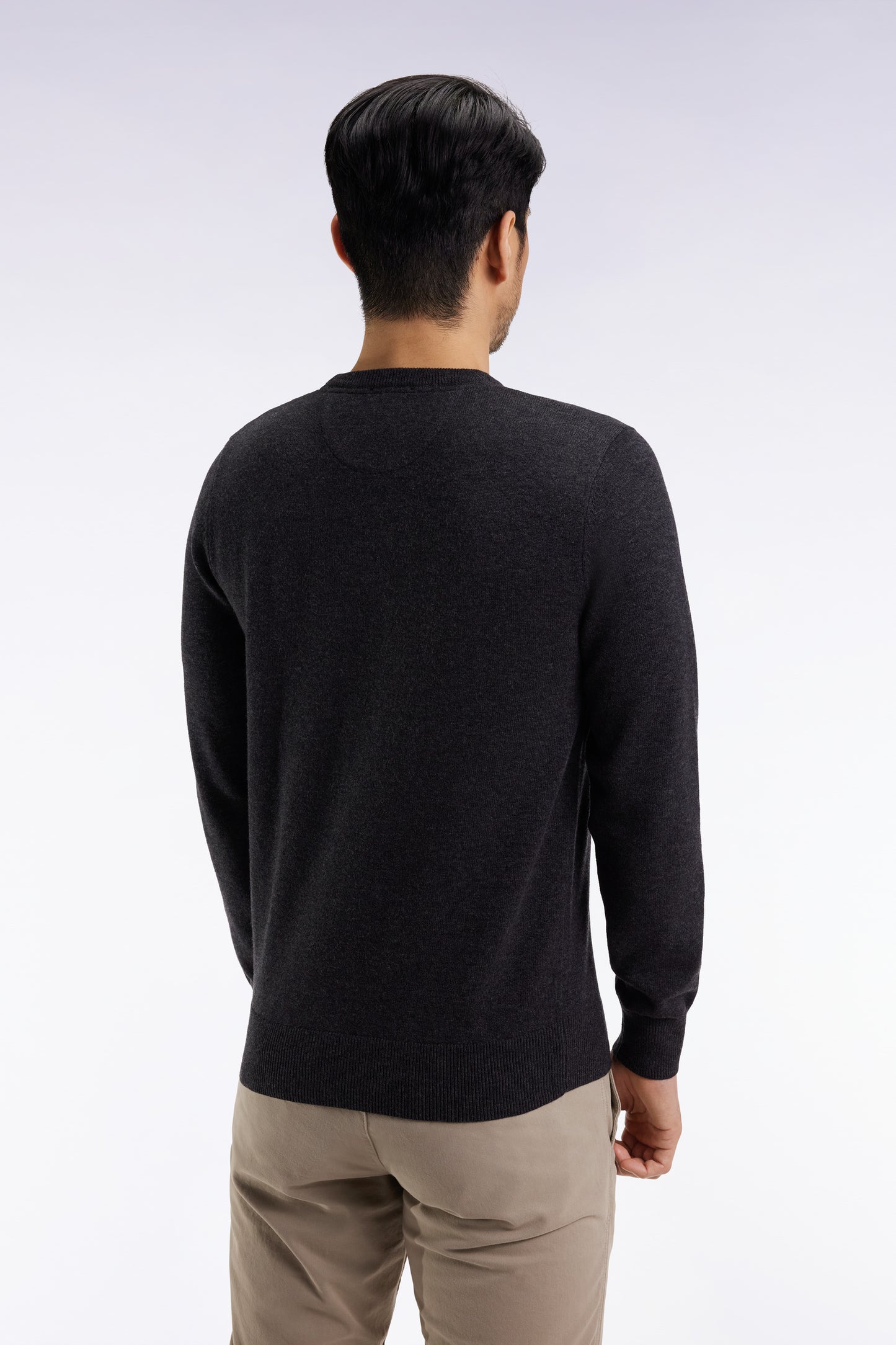 Dark grey wool and cotton round-neck sweater