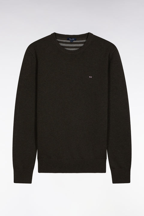 Round-neck sweater in bottle-green wool and cotton - Image 2