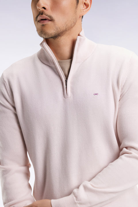 Truck-neck sweater in ecru wool and cotton - Image 1