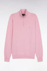 Pink wool and cotton trucker-neck sweater