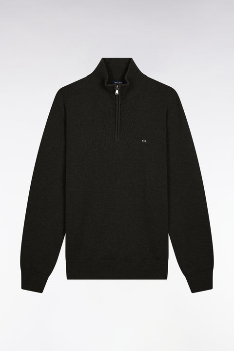 Bottle-green wool and cotton trucker-neck sweater - Image 2