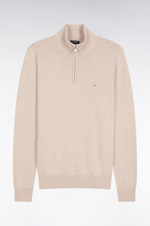 Beige wool and cotton trucker-neck sweater - Image 2