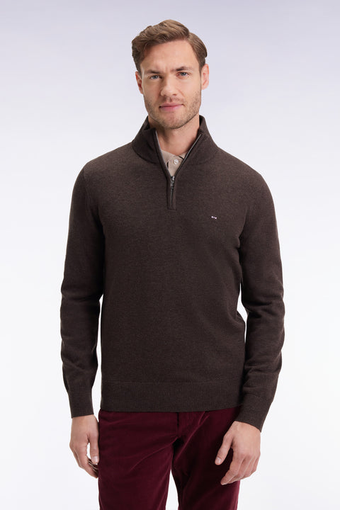 Brown wool and cotton trucker-neck sweater - Image 3