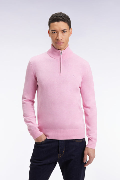 Pink wool and cotton trucker-neck sweater - Image 1