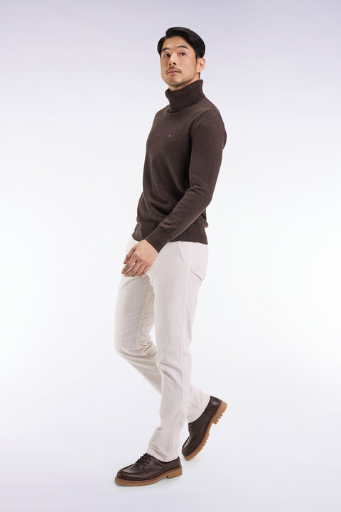 Dark brown wool and cotton turtleneck sweater - Image 1