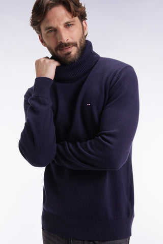 Navy wool and cotton turtleneck sweater