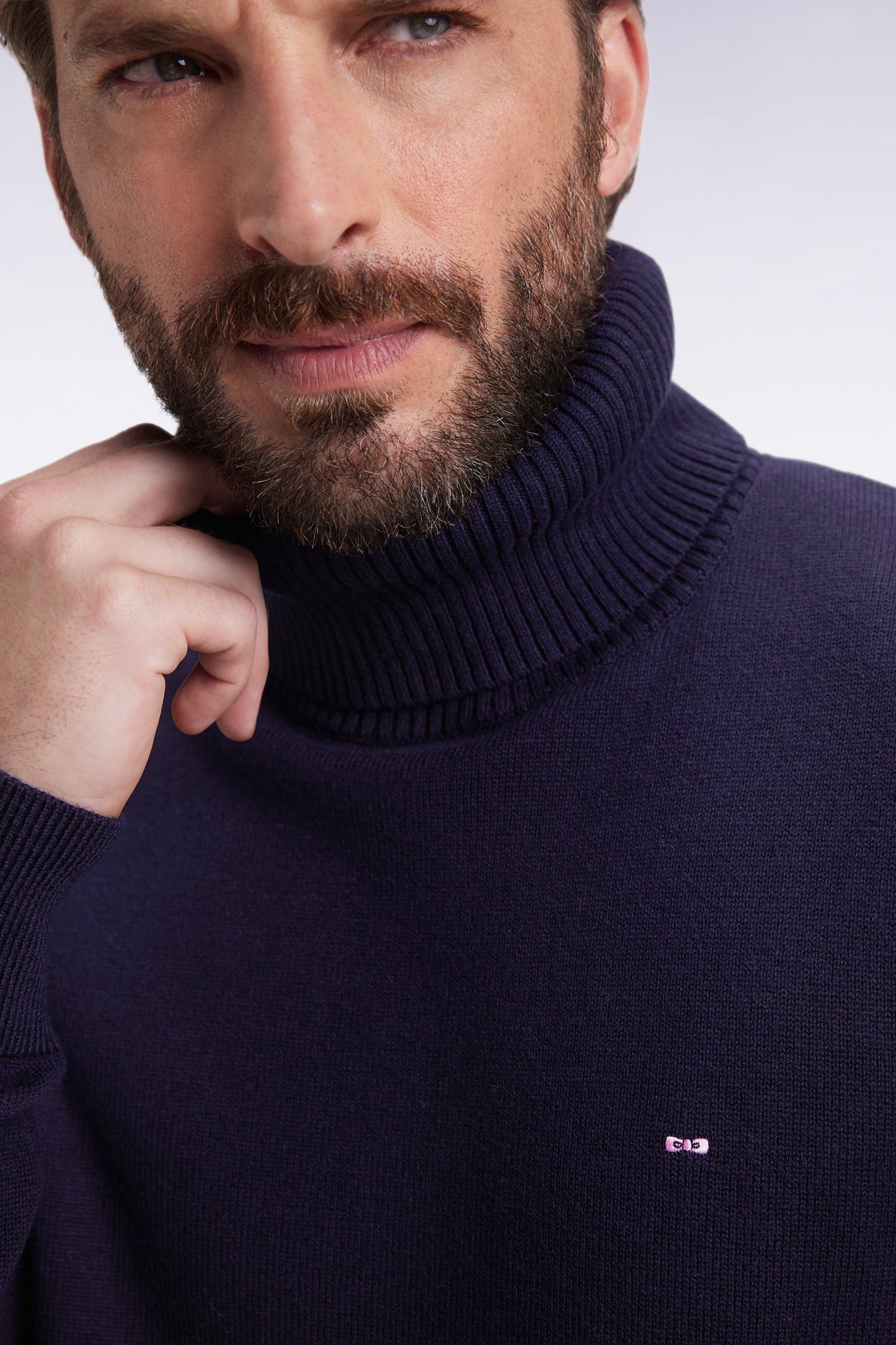 Navy wool and cotton turtleneck sweater