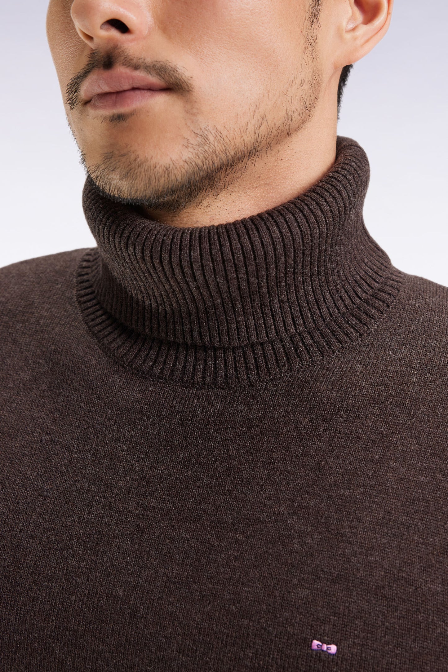 Dark brown wool and cotton turtleneck sweater