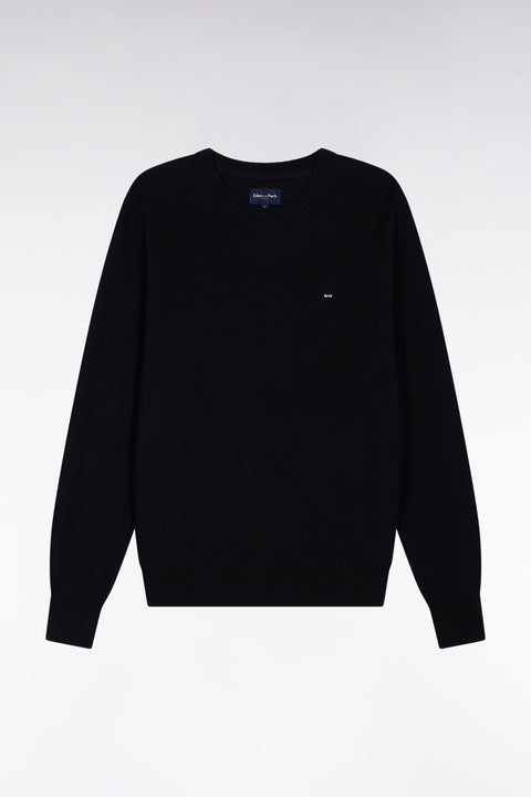 Round-neck sweater in black honeycomb cotton - Image 2