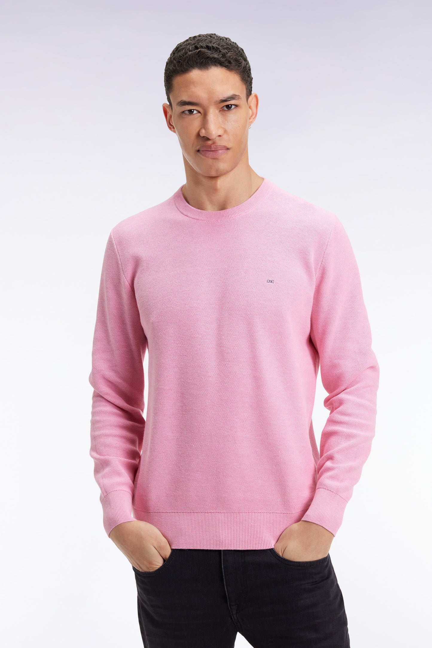 Pink cotton honeycomb round-neck sweater