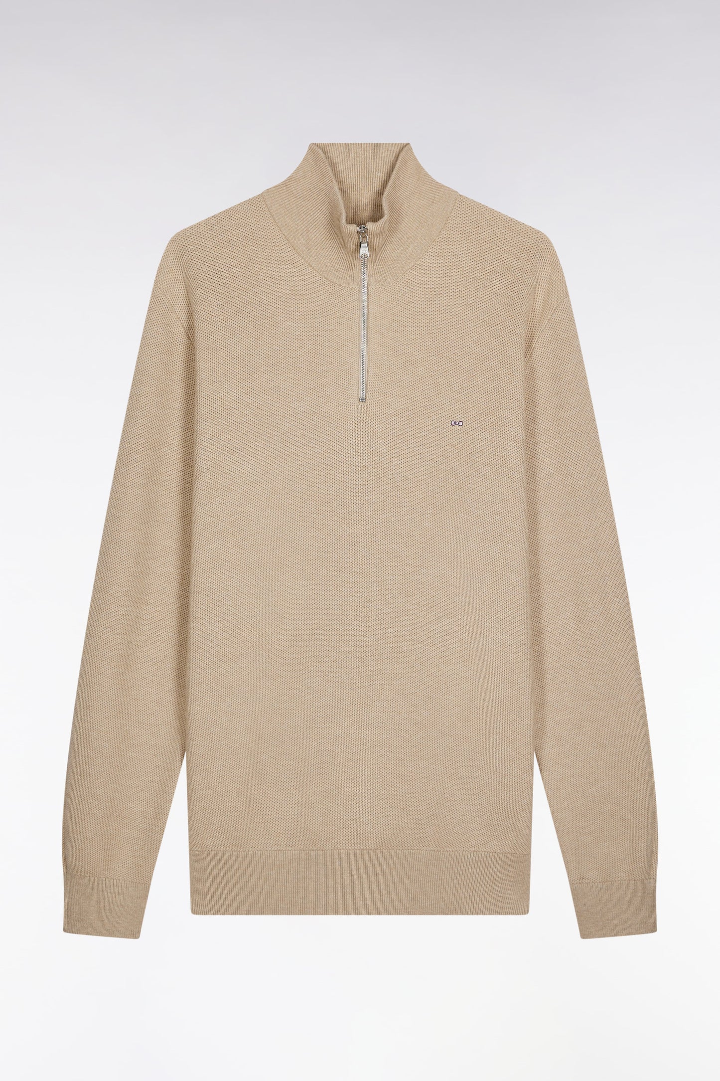 Pull col camionneur en coton nid d'abeille beige