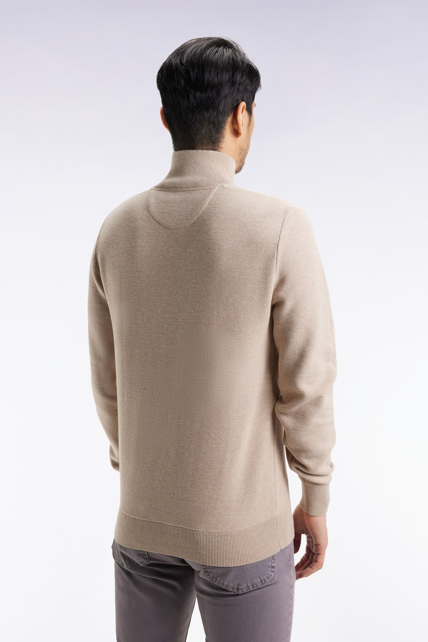 Pull col camionneur en coton nid d'abeille beige