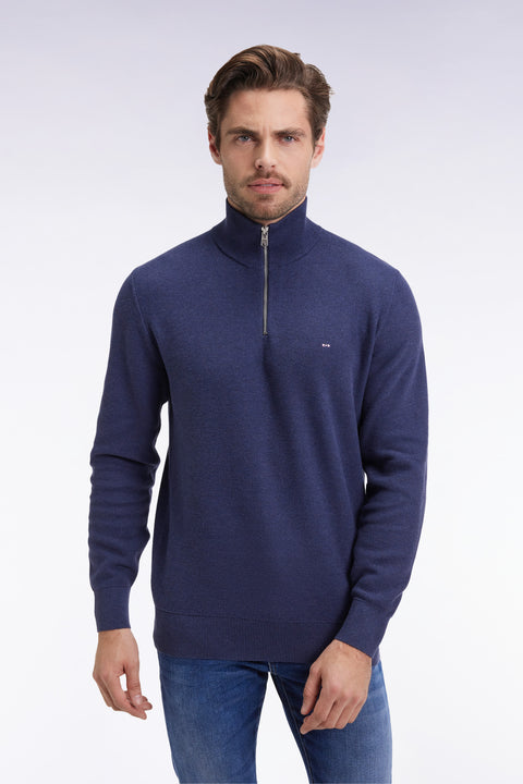 Navy cotton honeycomb trucker-neck sweater - Image 3