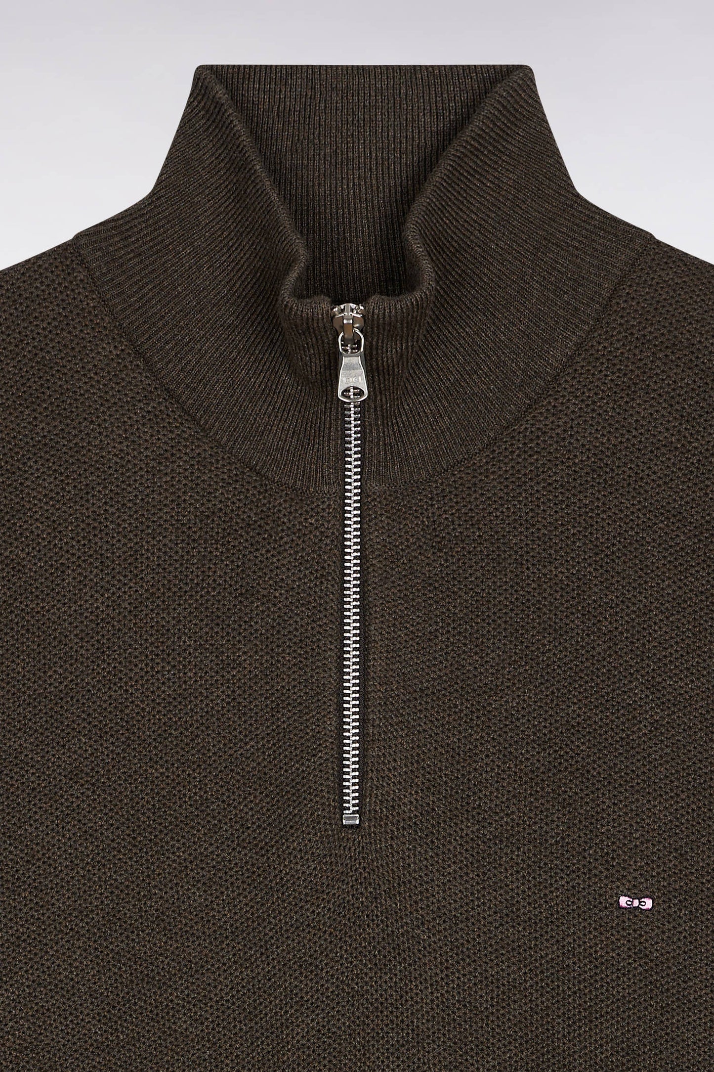Brown cotton honeycomb trucker-neck sweater