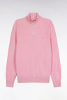 Pink cotton honeycomb trucker-neck sweater