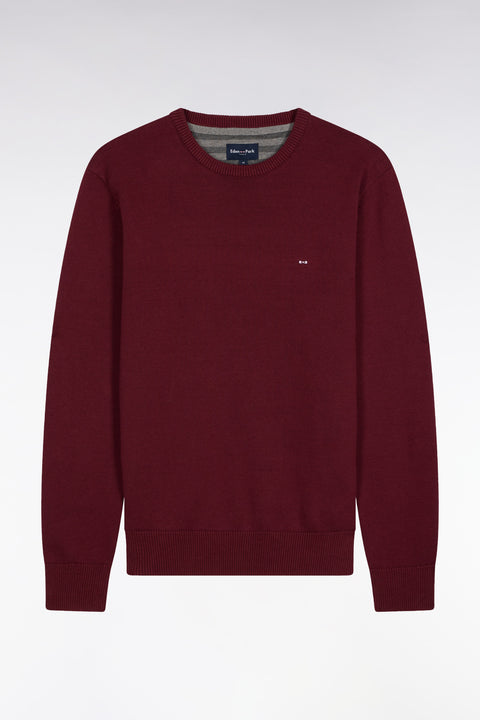 Round-neck sweater in thick burgundy cotton - Image 2