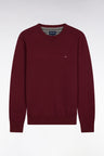 Round-neck sweater in thick burgundy cotton