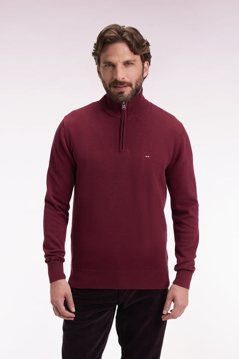 Heavy burgundy cotton trucker-neck sweater - Image 3