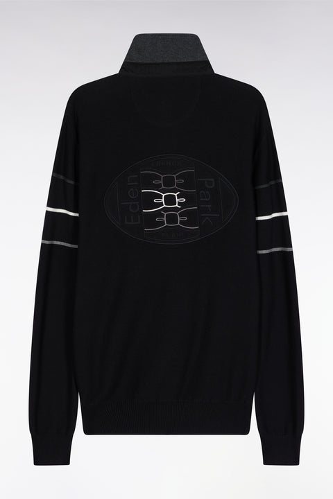 Black cotton jersey-neck sweater with embroidered back - Image 2