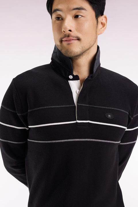 Black cotton jersey-neck sweater with embroidered back - Image 1