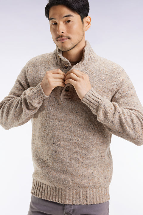 High-neck sweater in beige virgin wool blend - Image 3