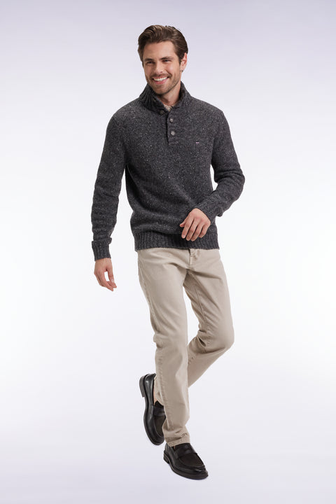 Grey virgin wool blend stand-up collar sweater - Image 3