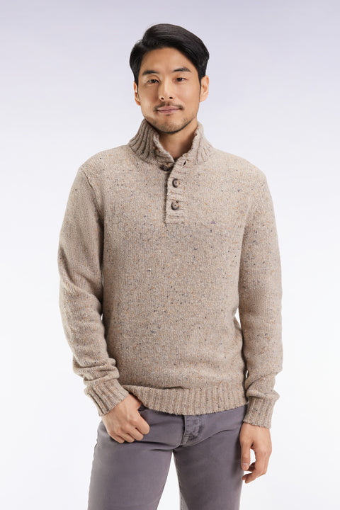 High-neck sweater in beige virgin wool blend - Image 1