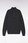 Grey virgin wool blend stand-up collar sweater