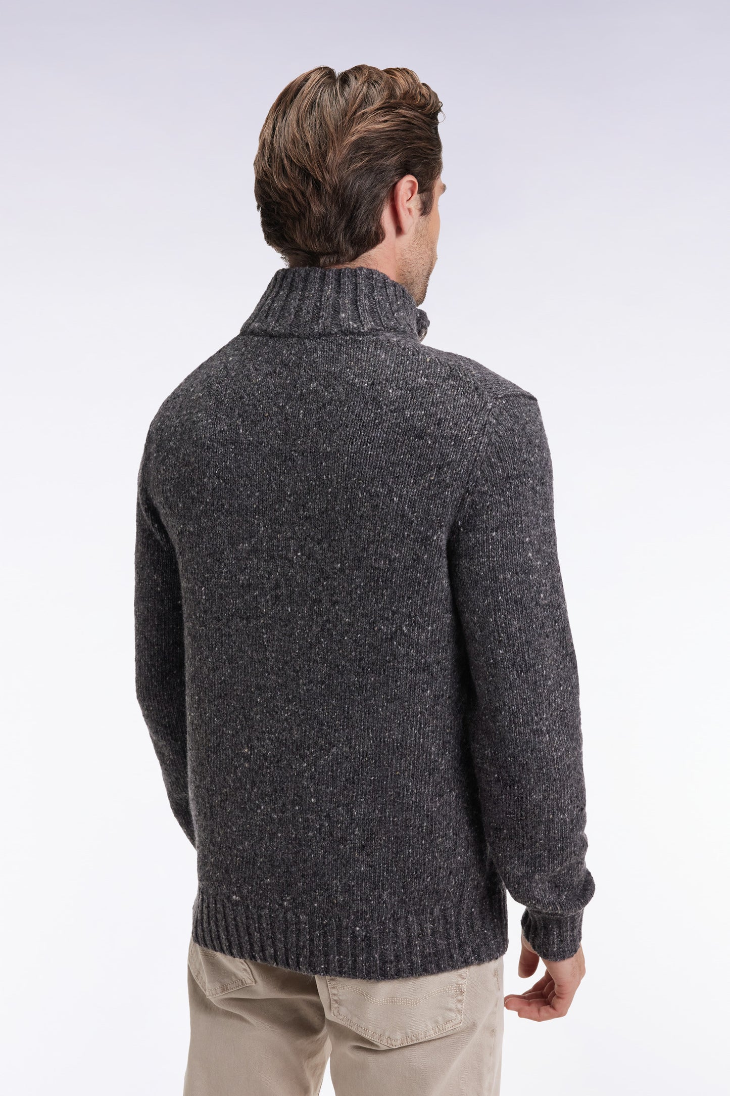 Pull col montant en laine vierge mélangée gris