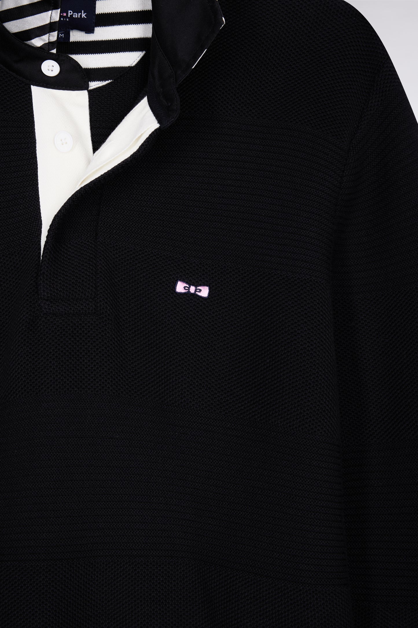 Navy cotton jersey-neck sweater with stripe effect