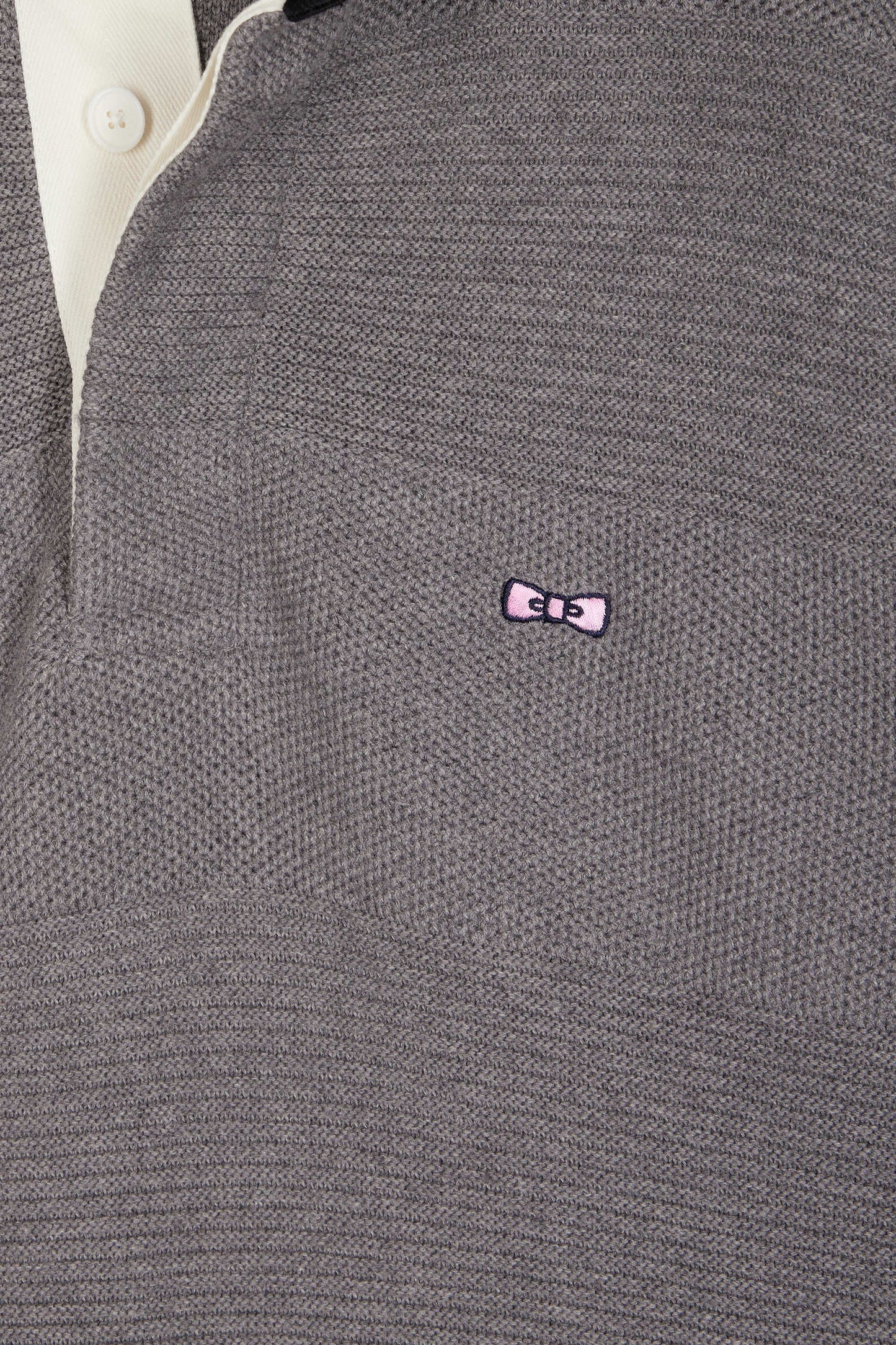 Grey cotton jersey-neck sweater with stripe effect