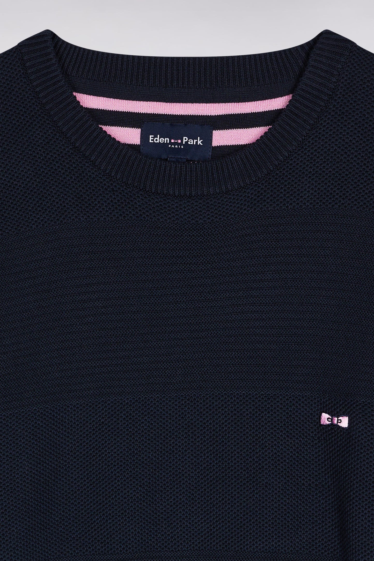 Pull col rond en coton marine à effet de rayure