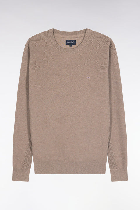 Brown cotton honeycomb round-neck sweater - Image 2