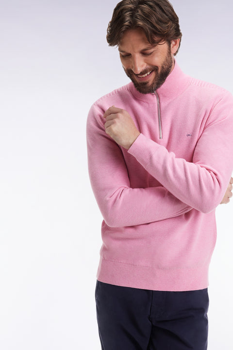 Pink cotton honeycomb trucker-neck sweater - Image 1