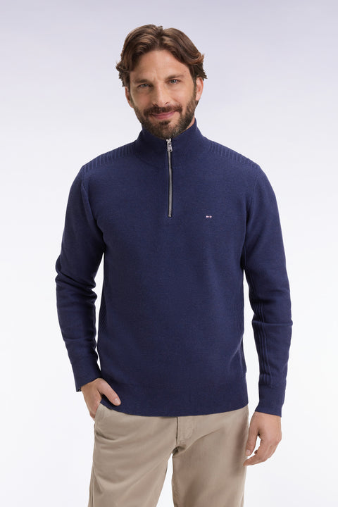 Navy cotton honeycomb trucker-neck sweater - Image 3