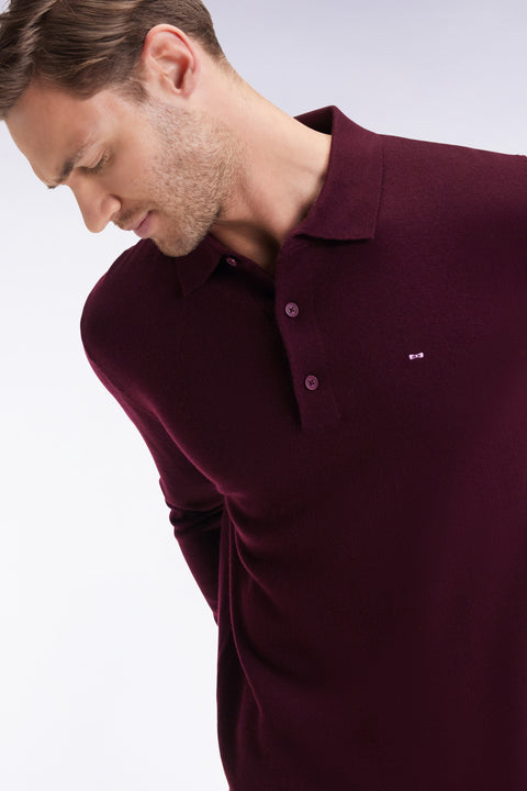 Jersey-neck sweater in burgundy merino wool - Image 1