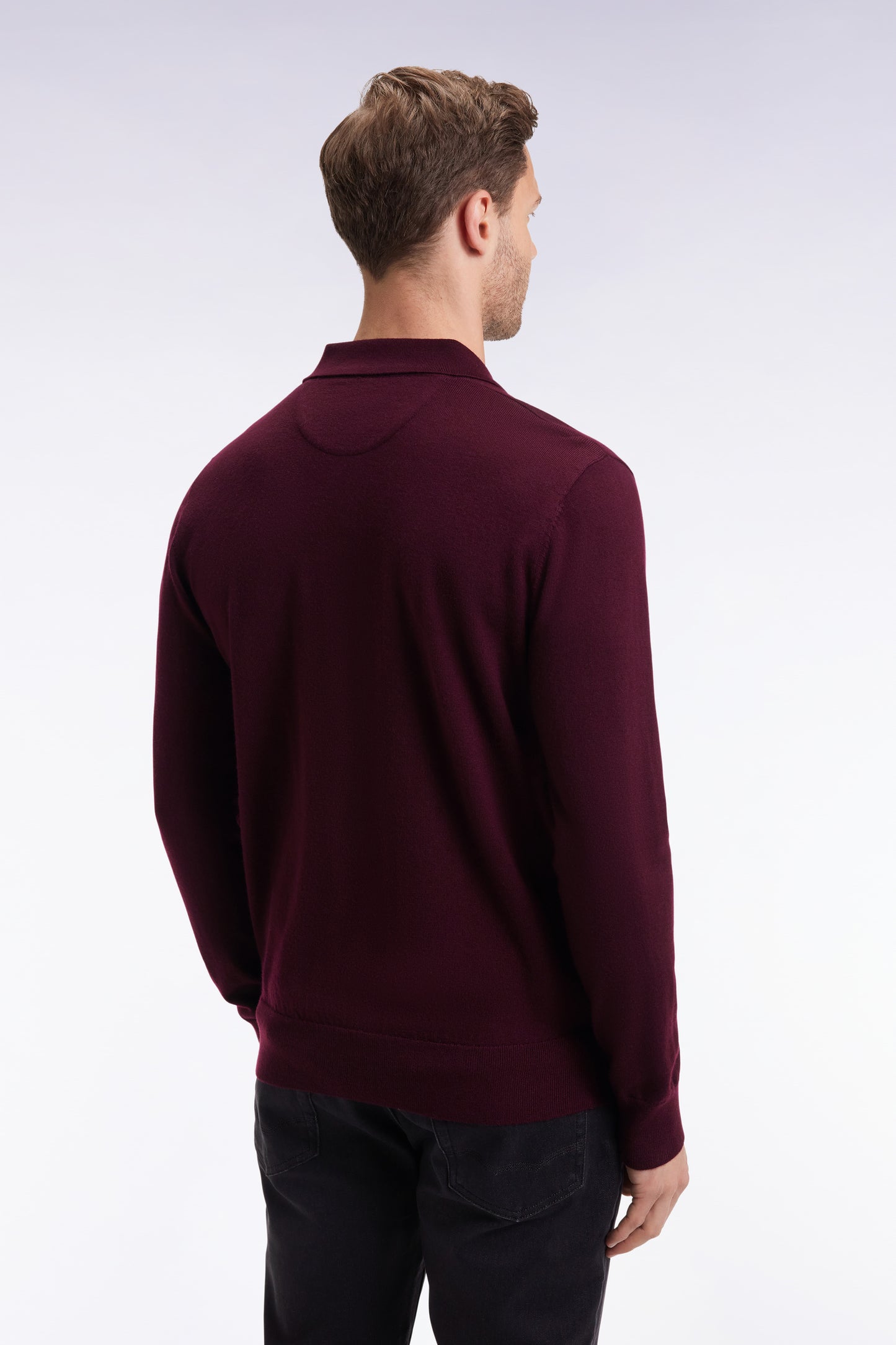 Jersey-neck sweater in burgundy merino wool