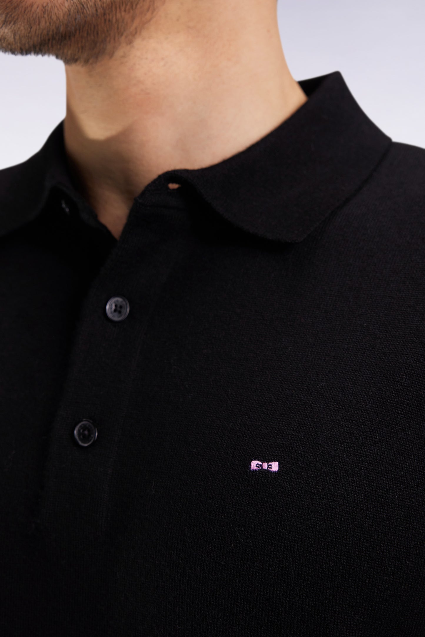 Black merino wool jersey-neck sweater