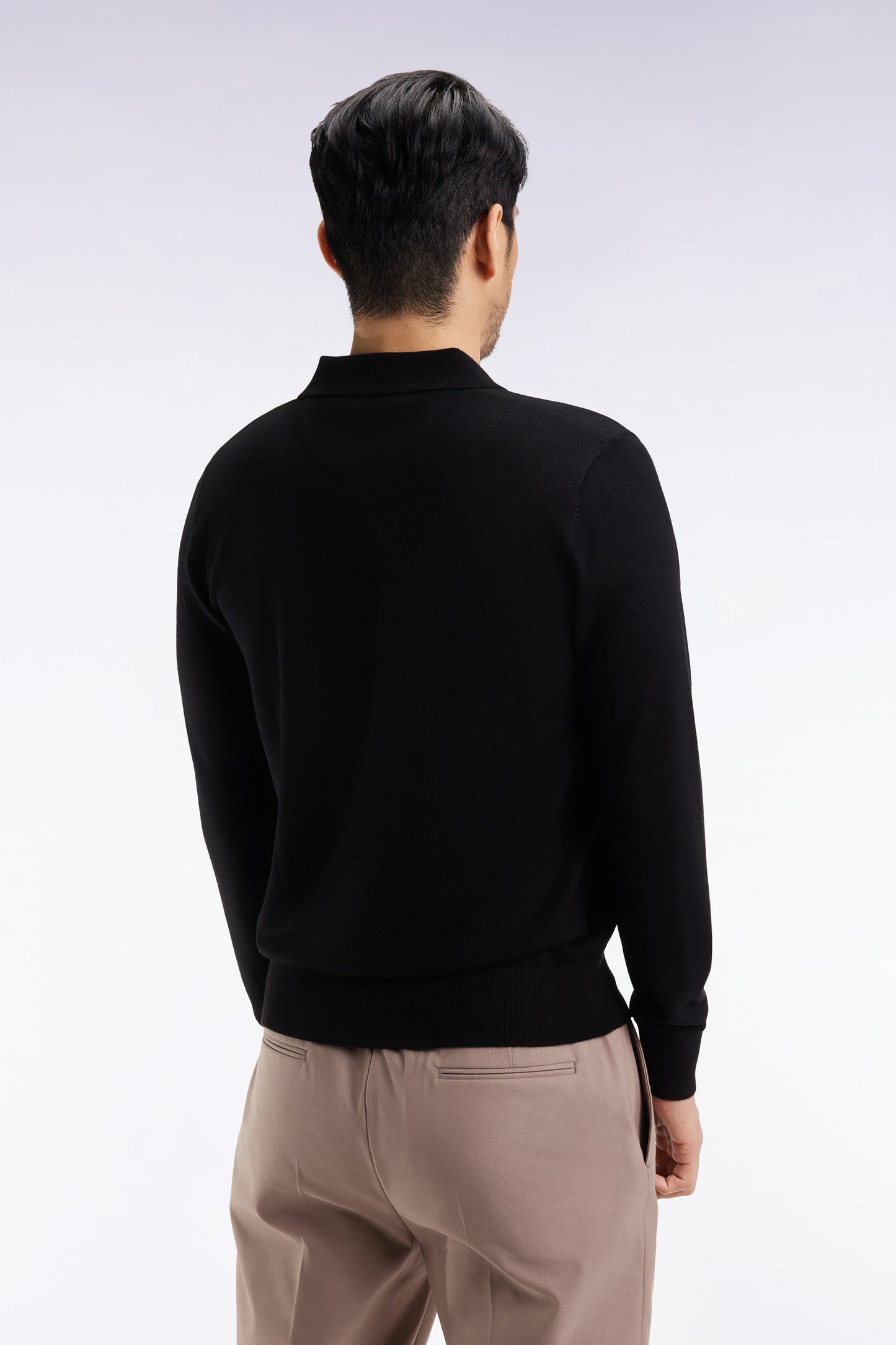 Black merino wool jersey-neck sweater