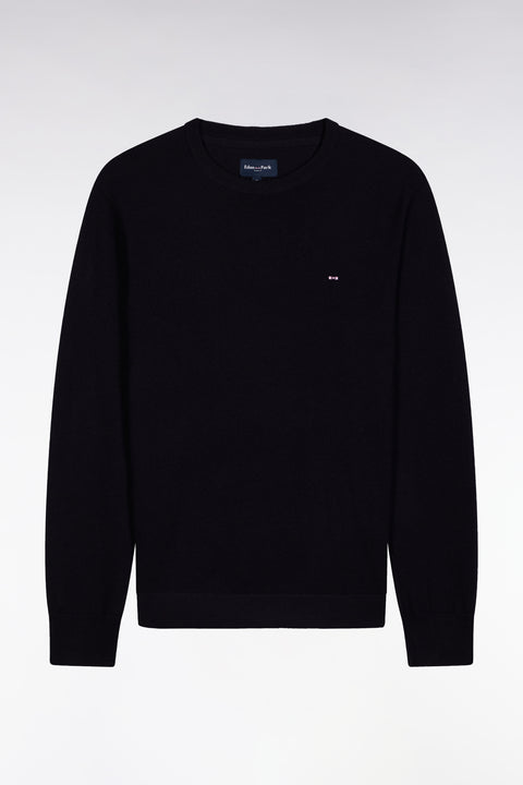 Round-neck sweater in navy merino wool - Image 2