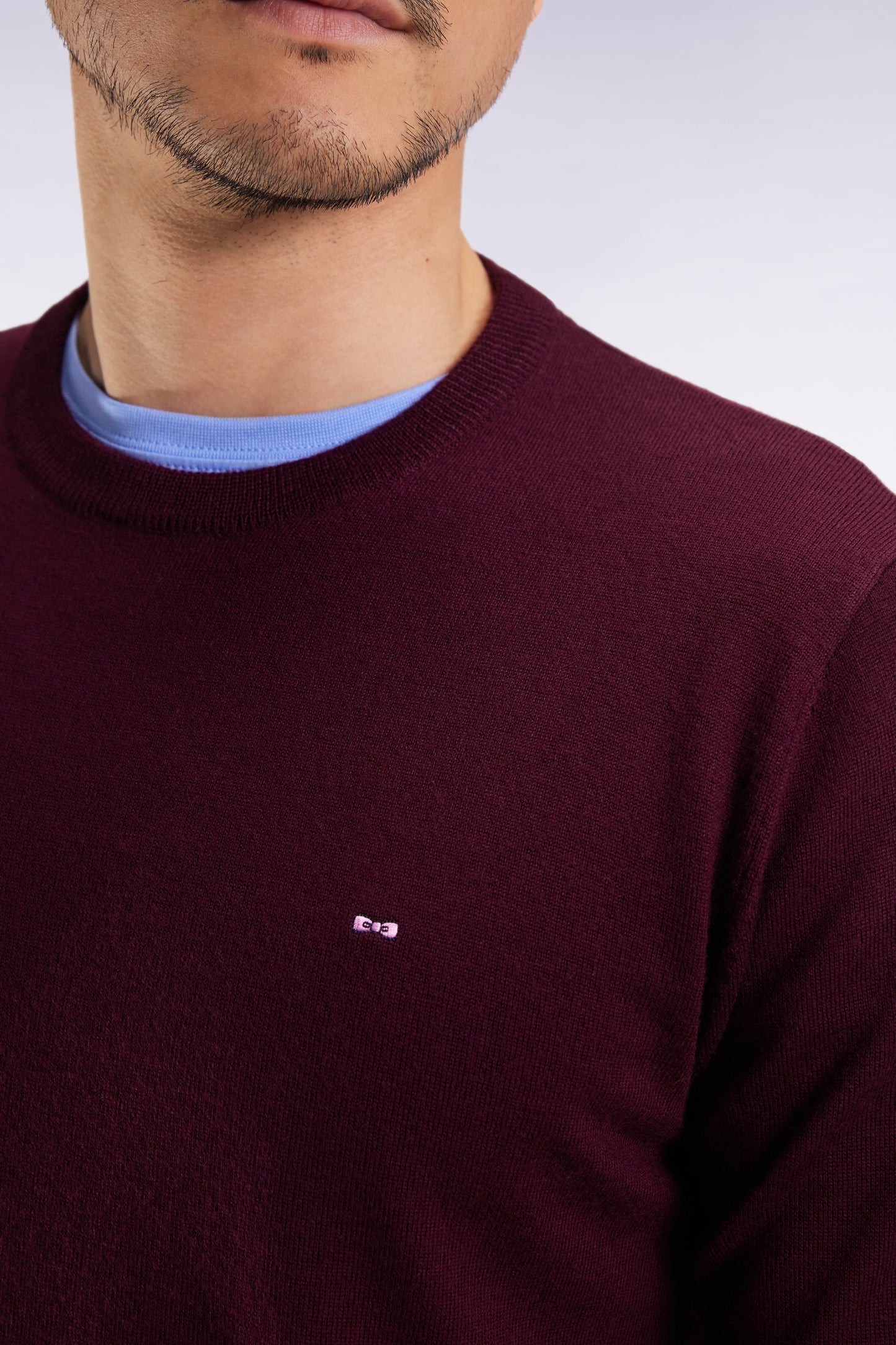 Pull col rond en laine mérinos bordeaux