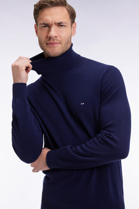 Virgin wool and navy cashmere turtleneck sweater - Image 1