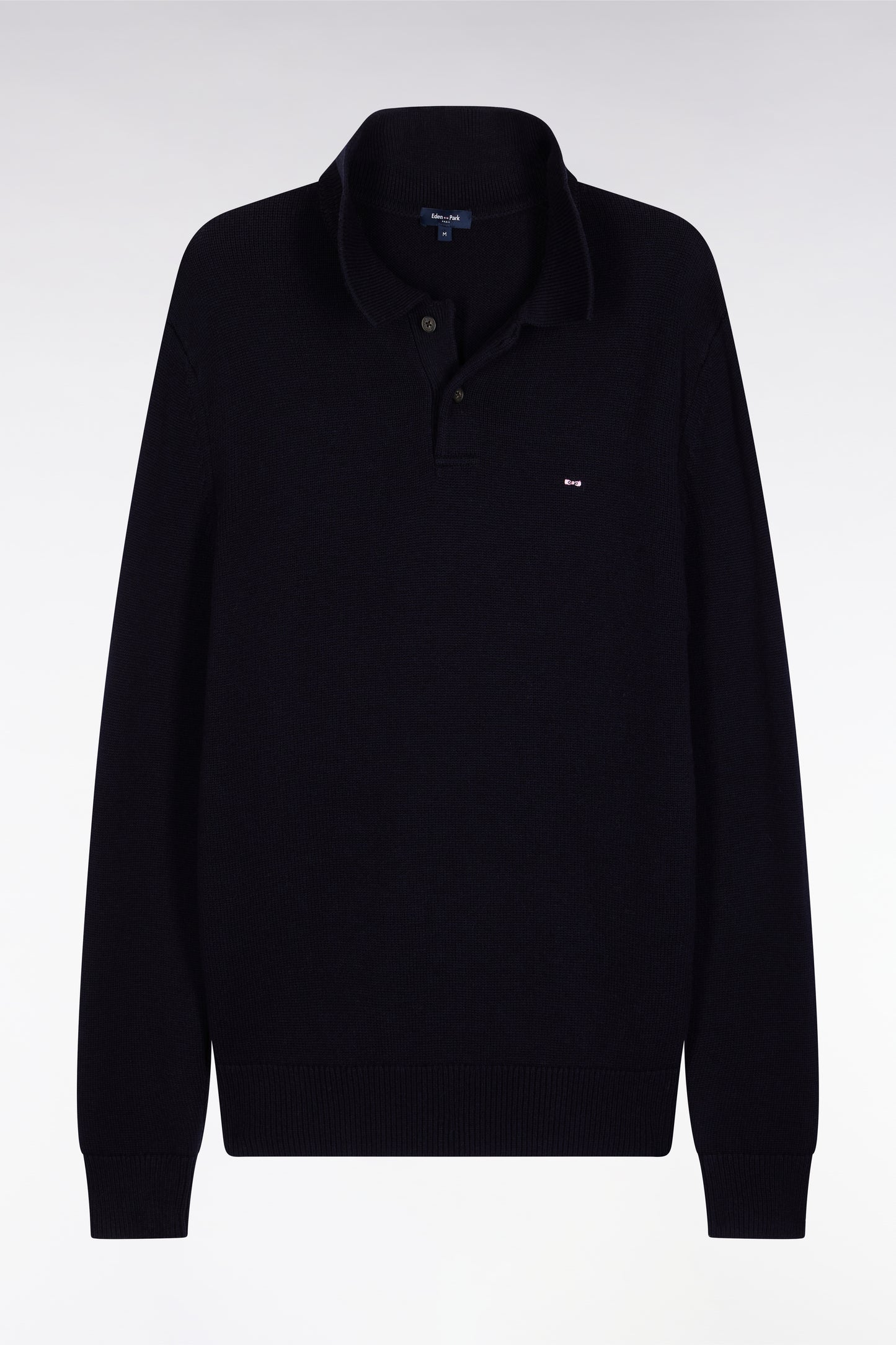 Chunky shirt-neck sweater in navy wool and cotton