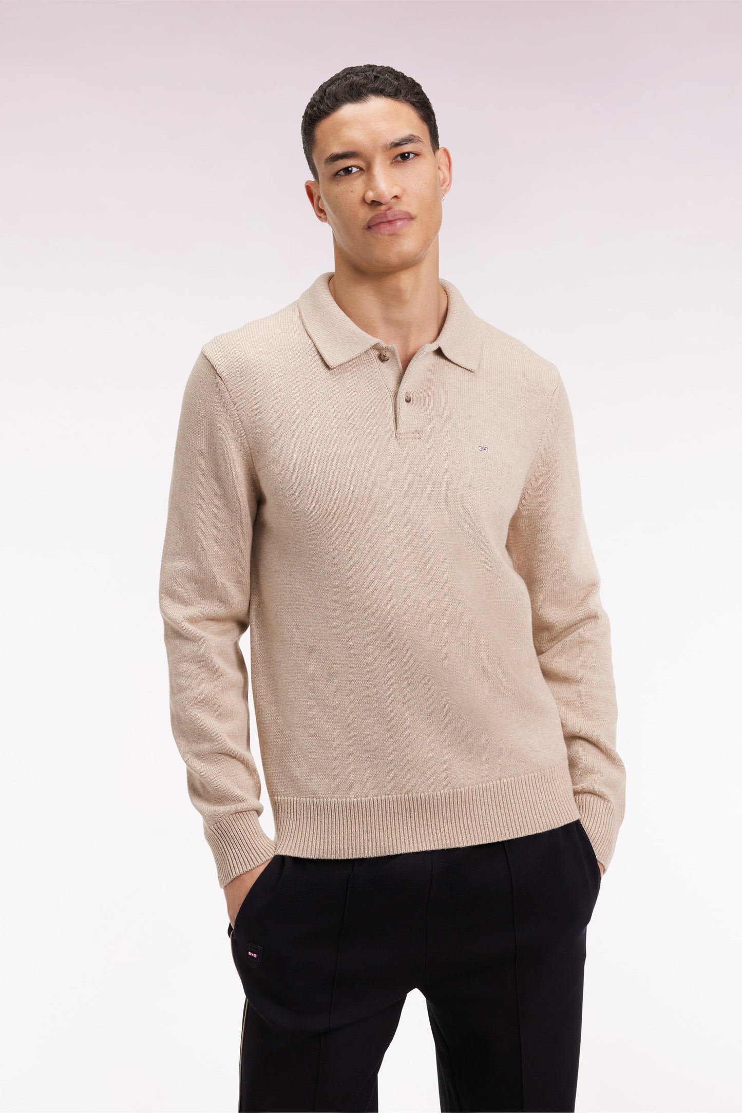 Pull col maillot épais en laine et coton beige