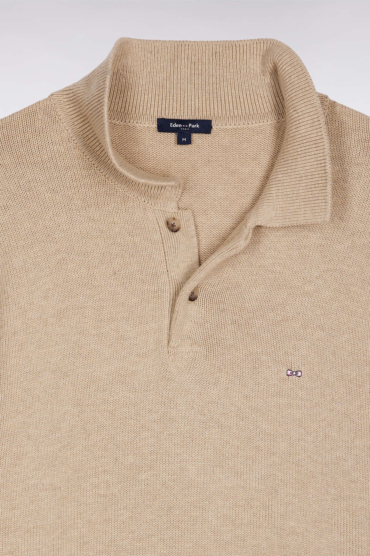Thick jersey-neck sweater in beige wool and cotton