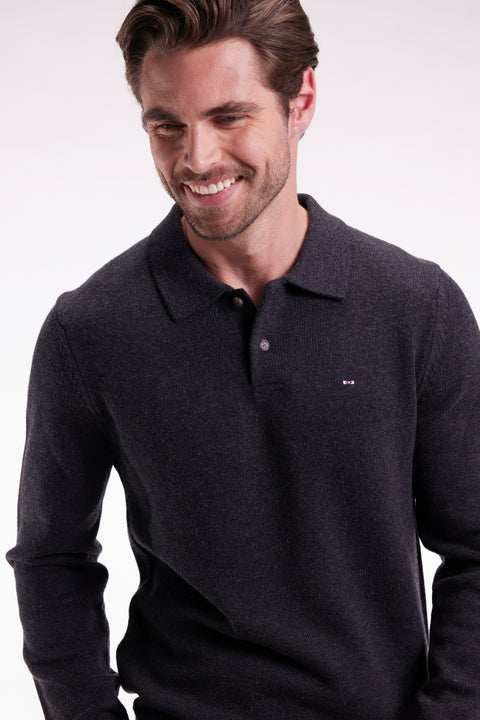 Thick jersey-neck sweater in grey wool and cotton - Image 1