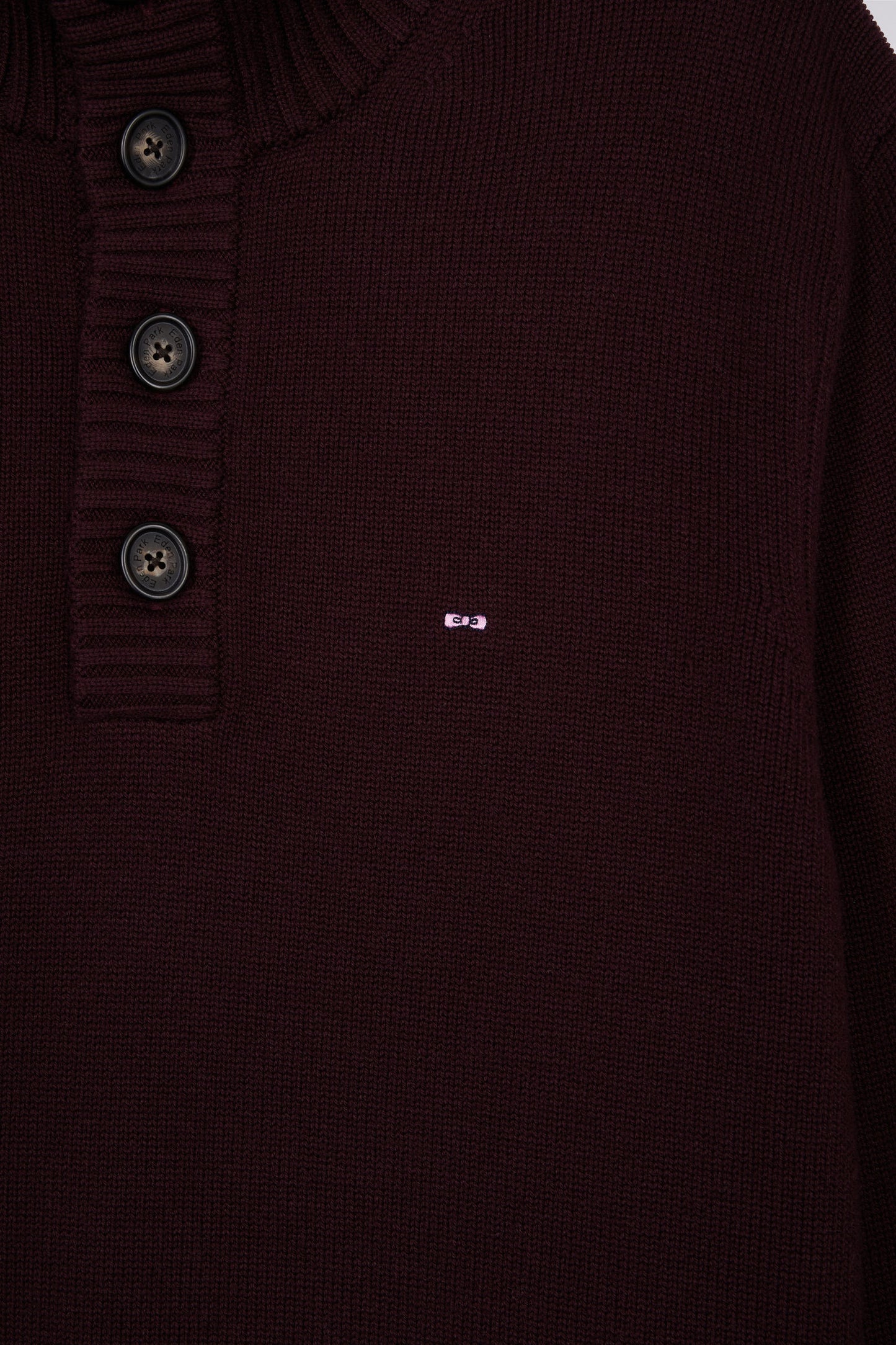 Chunky high-neck sweater in burgundy wool and cotton