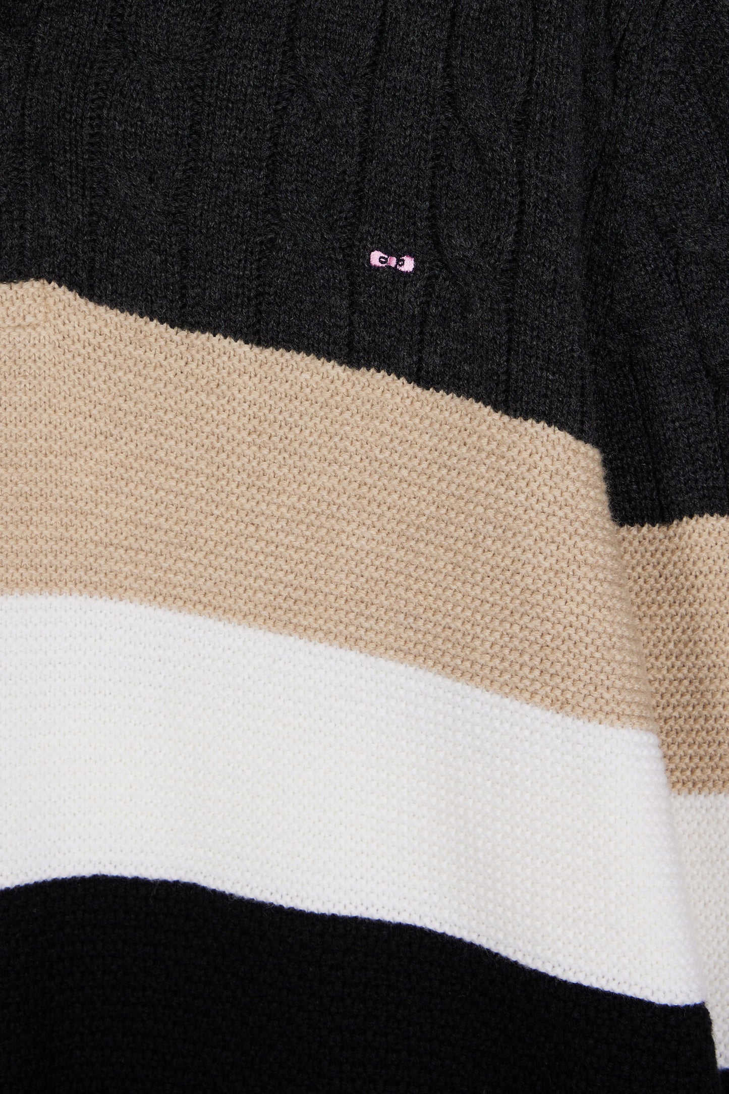 Pull col maillot en laine et coton torsadé noir et gris