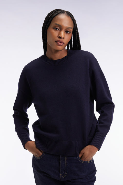 Round-neck sweater in wool and navy cotton Relaxed fit - Image 1